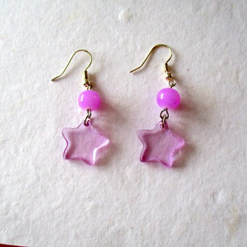 Boucles d'oreilles étoile mauve transparent et perle mauve