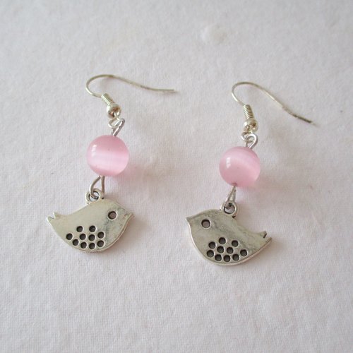 Boucles d'oreilles oiseau rose
