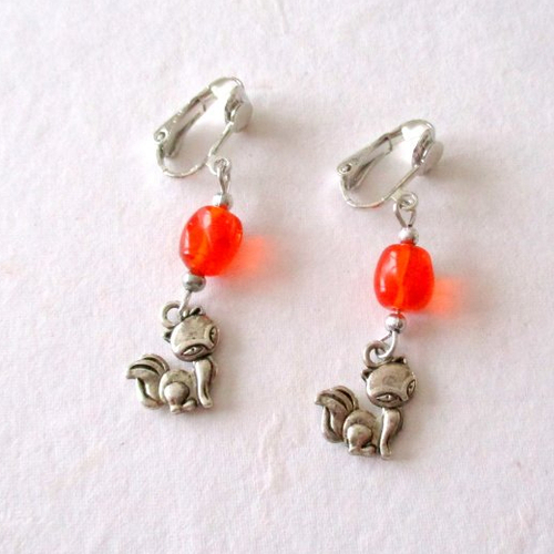 Clips boucles d'oreilles petit renard orange