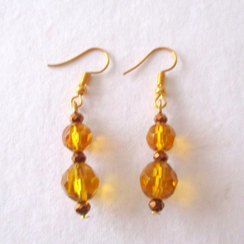 Boucles d'oreilles perles en verre ambre et mordoré