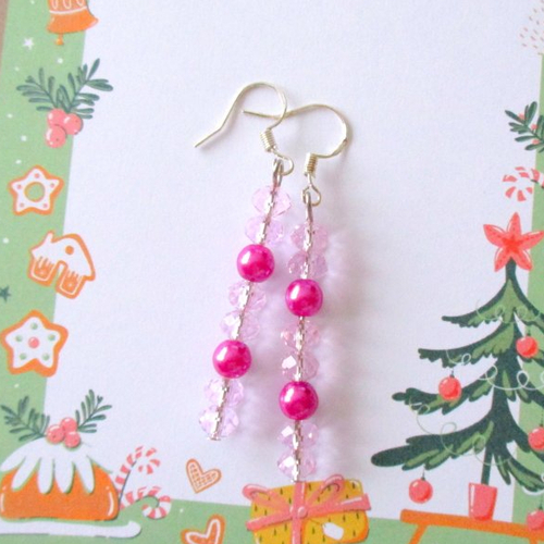 Boucles d'oreilles perles en verre rose et fuchsia