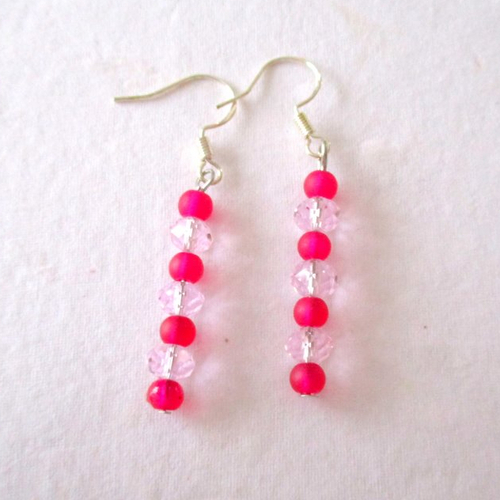 Boucles d'oreilles perles en verre rose et fuchsia