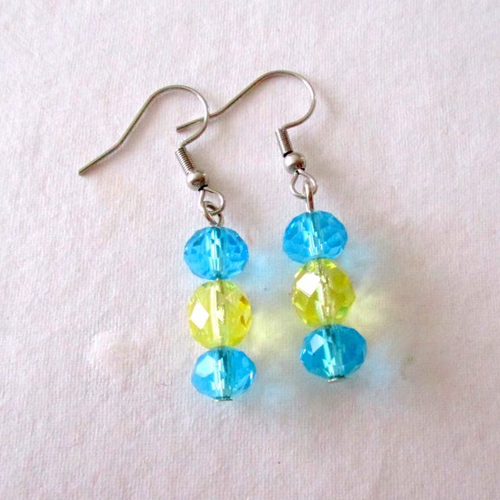 Boucles d'oreilles perles en verre de couleur jaune et bleue