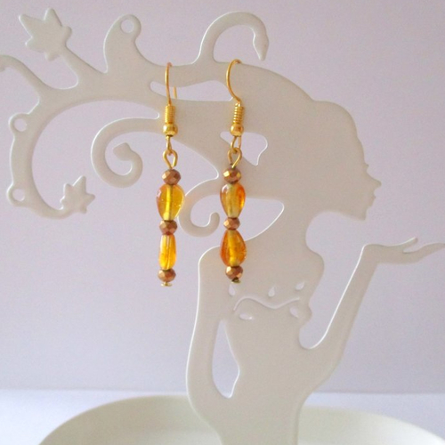 Boucles d'oreilles perles en verre de couleur ambre et mordoré