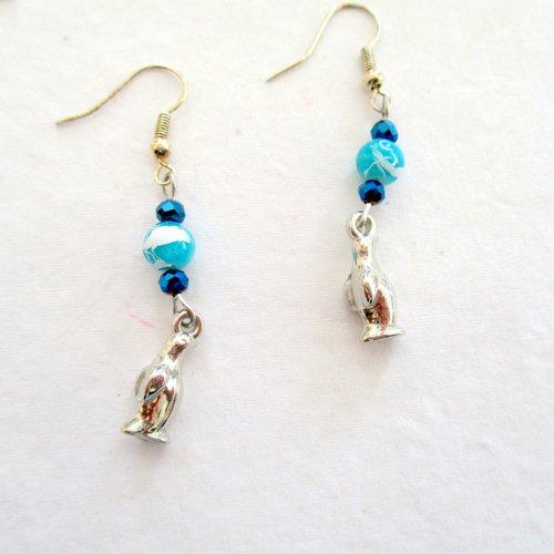 Boucles d'oreilles pingouin bleu