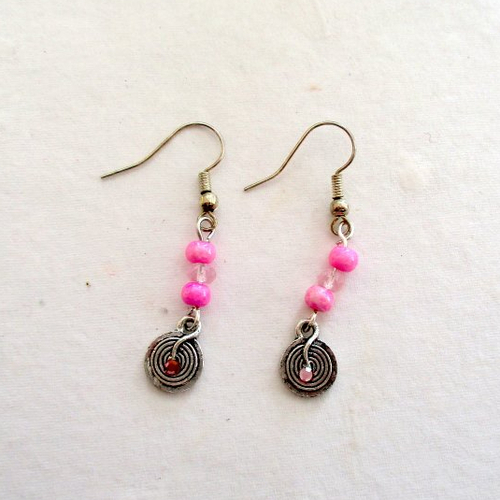 Boucles d'oreilles petit disque concentrique rose