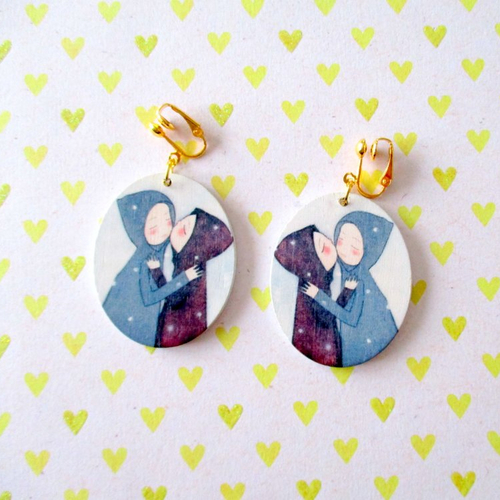 Clips boucles d'oreilles palette à dessin de personnages