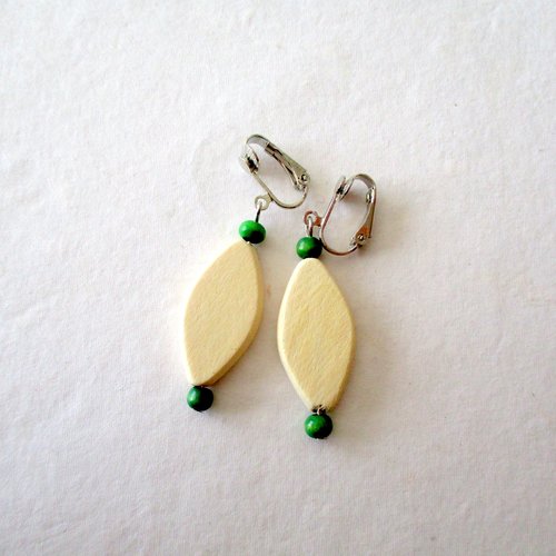 Clips boucles d'oreilles perles perles en bois en forme de navette