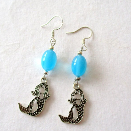 Boucles d'oreilles sirène à perle bleue