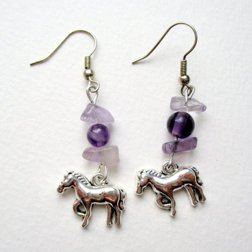 Boucles d'oreilles améthyste et cheval