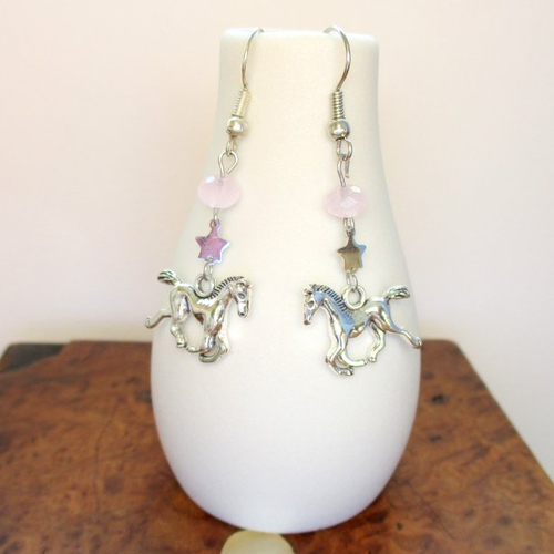 Boucles d'oreilles le cheval, étoile et perle