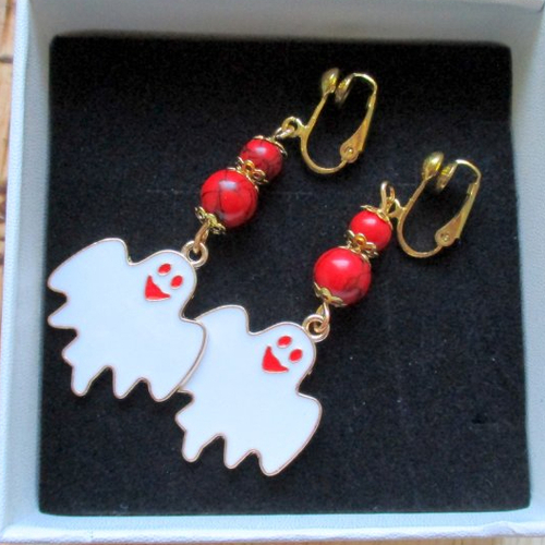 Clips boucles d'oreilles grand fantôme blanc rigolo d'halloween