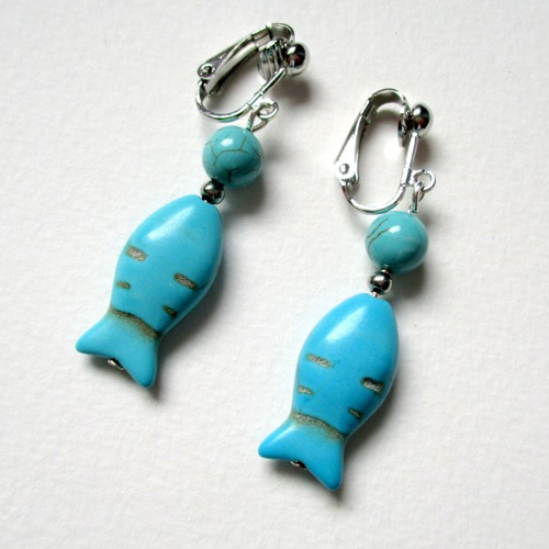 Clips boucles d'oreilles poisson très turquoise