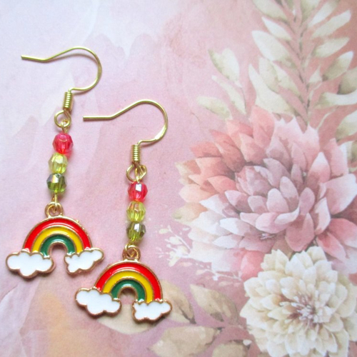 Boucles d'oreilles arc-en-ciel à perles en miroir