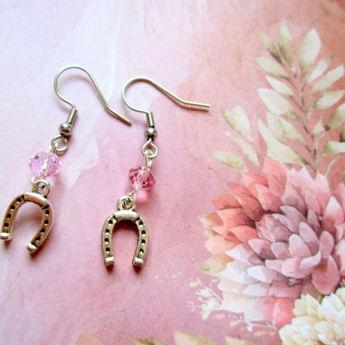 Boucles d'oreilles fer à cheval argent et rose
