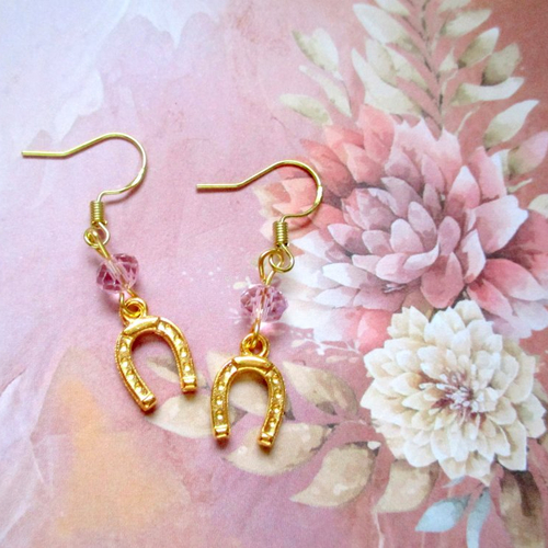 Boucles d'oreilles fer à cheval doré et rose