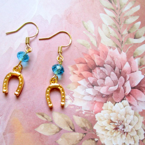 Boucles d'oreilles fer à cheval doré et bleu