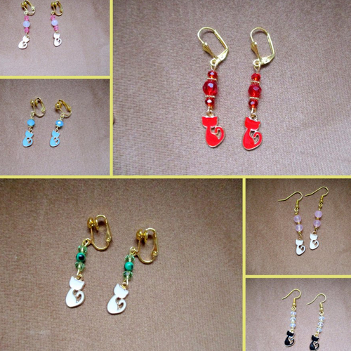 Boucles d'oreilles chats pour oreilles non percées et percées