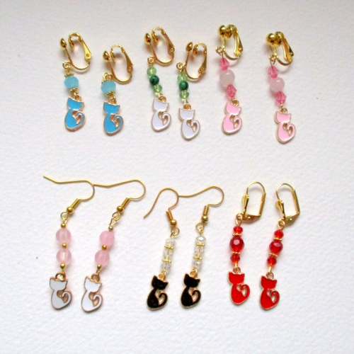 Boucles d'oreilles chats pour oreilles non percées et percées