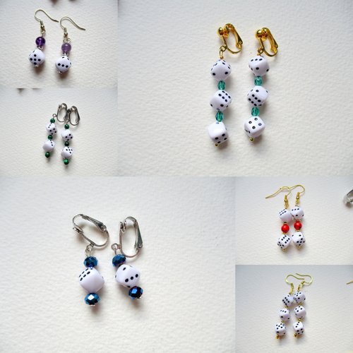 Ensemble de boucles d'oreilles à perles en forme de dés. oreilles percées et non percées