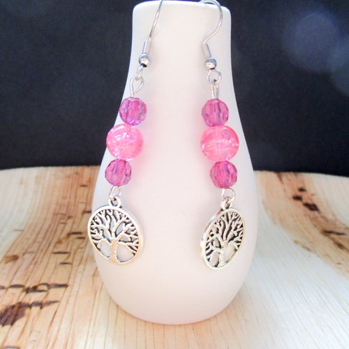 Crochet boucles d'oreilles arbre de vie prune
