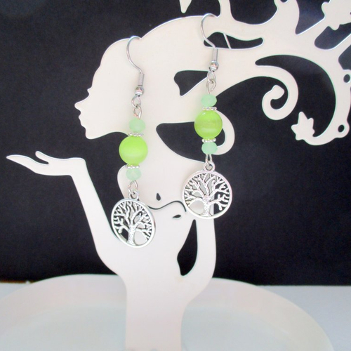 Crochet boucles d'oreilles arbre de vie vert