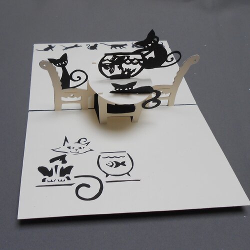 Carte Kirigami Animaux Les Chats Sont A Table Un Grand Marche