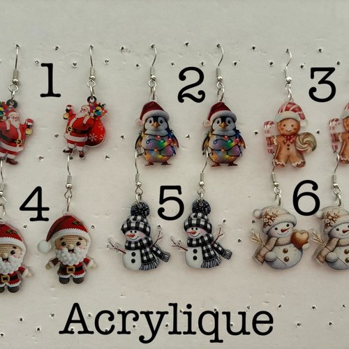 Boucles d oreilles noel fantaisie acrylique