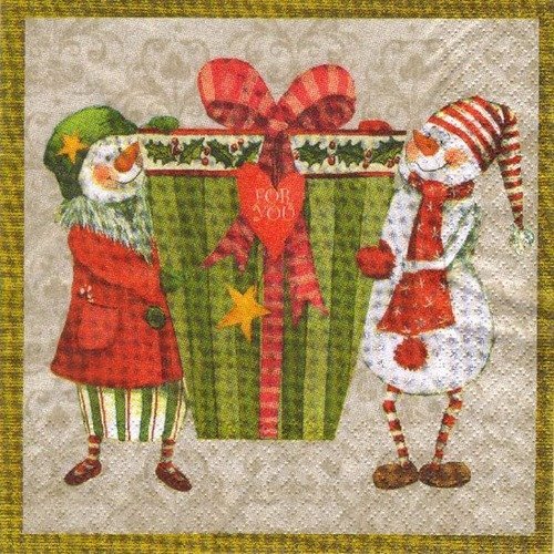 Noel - lot 20 serviettes - bonhommes de neige et cadeau 