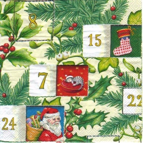 Noel - lot 20 serviettes - calendrier de l'avant