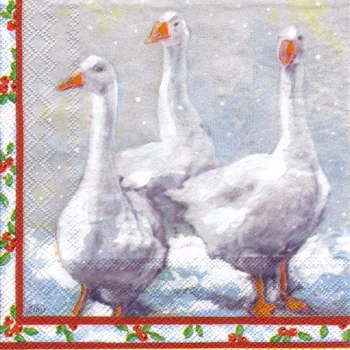 Noel - hiver - lot 20 serviettes - oies dans la neige