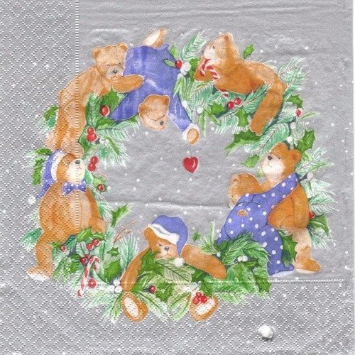 Noel - lot 20 serviettes - couronne avec des ours