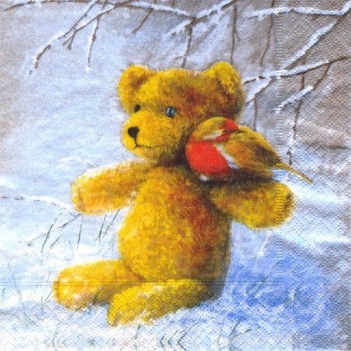 Noel - lot 20 serviettes - ours peluche dans la neige