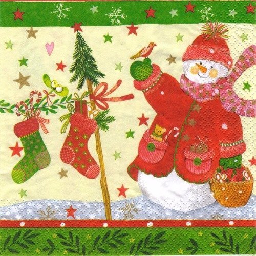 Noel - lot 20 serviettes - bonhomme de neige et chaussettes de noel
