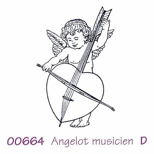 Tampon en bois - angelot musicien - marque aladine 