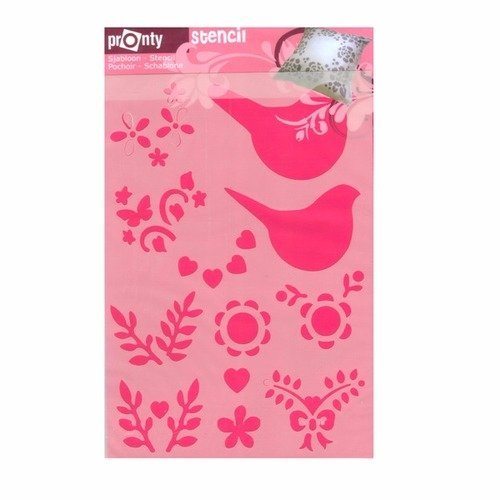 Pochoir - oiseaux et décorations florales - format a5 