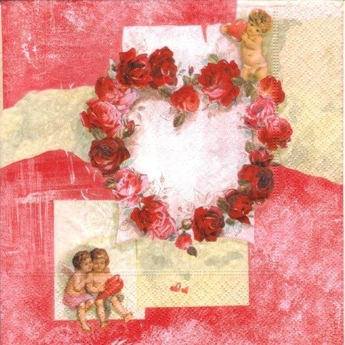 Amour - lot de 20 serviettes - cœur de rose - couleurs romantiques 