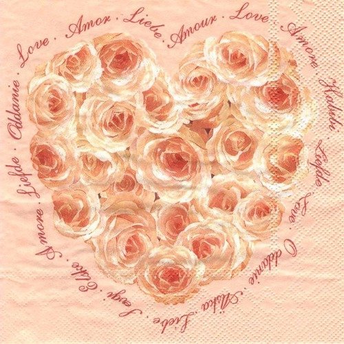 Amour - lot de 20 serviettes - roses - cœur rempli de roses - amour - love - … 