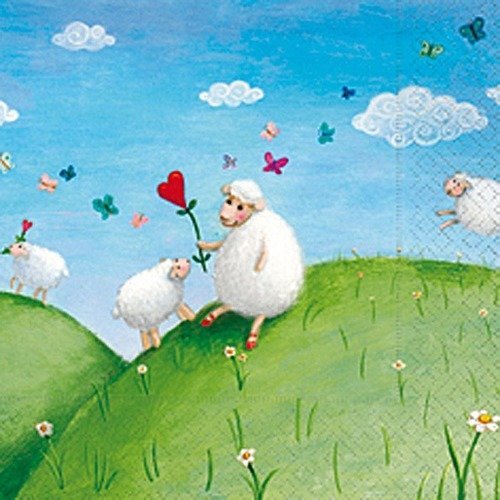 Amour - lot de 20 serviettes - prairie - les moutons jouent dans les champs distribuent les cœurs 