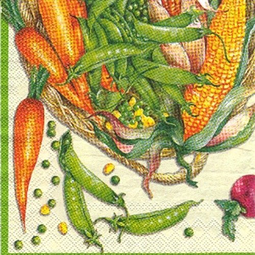 Automne - lot 20 serviettes - légumes d'automne - carottes, petits pois, mais 