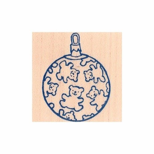 Tampon en bois - boule de noël petit nounours - marque aladine 