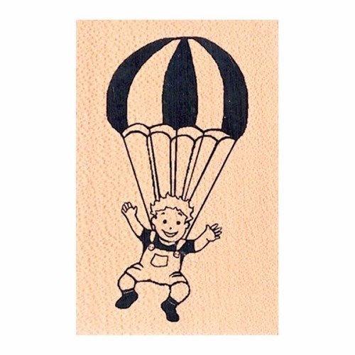 Tampon en bois - enfant en parachute - marque aladine 