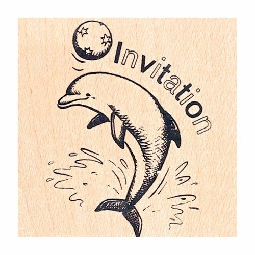 Tampon en bois - invitation avec dauphin - marque aladine 