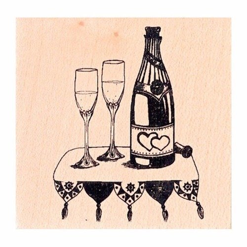 Tampon en bois - champagne de mariage - marque aladine 
