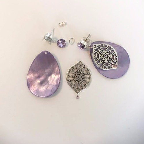 Kit boucles d'oreilles - nacre et estampes - violet 