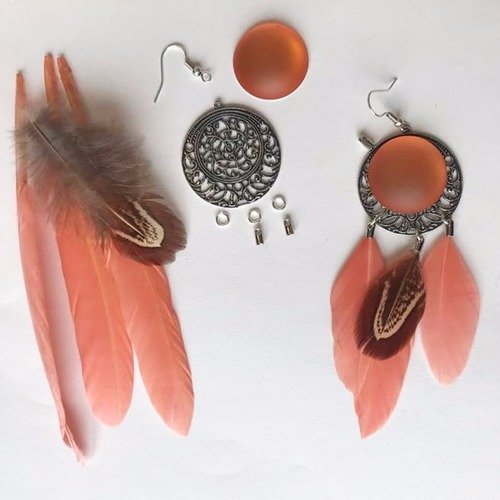 Kit boucles d'oreilles- plumes - pêche 