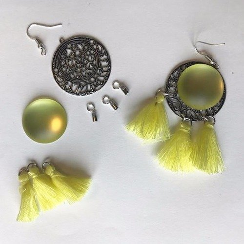 Kit boucles d'oreilles- pompons - jaune 