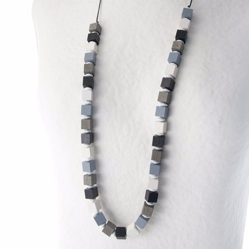 Kit perles en bois - cubes - noir blanc gris 