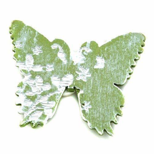12 papillons en bois 4cm- autocollant - vert et blanc 