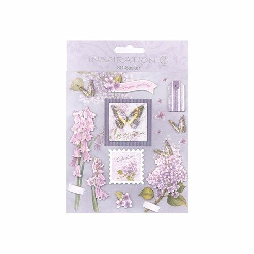 Sticker 3d - fleurs lilas et papillons  couleurs mauves 